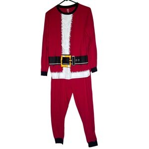PJ Place Mens Santa Claus Christmas Pajama Set Red Long Sleeve Graphic Medium